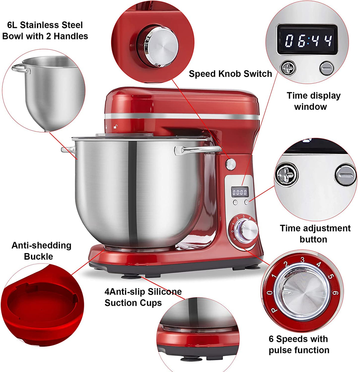 6.5-QT Red Electric Stand Mixer with Stainless Steel Bowl Y971235