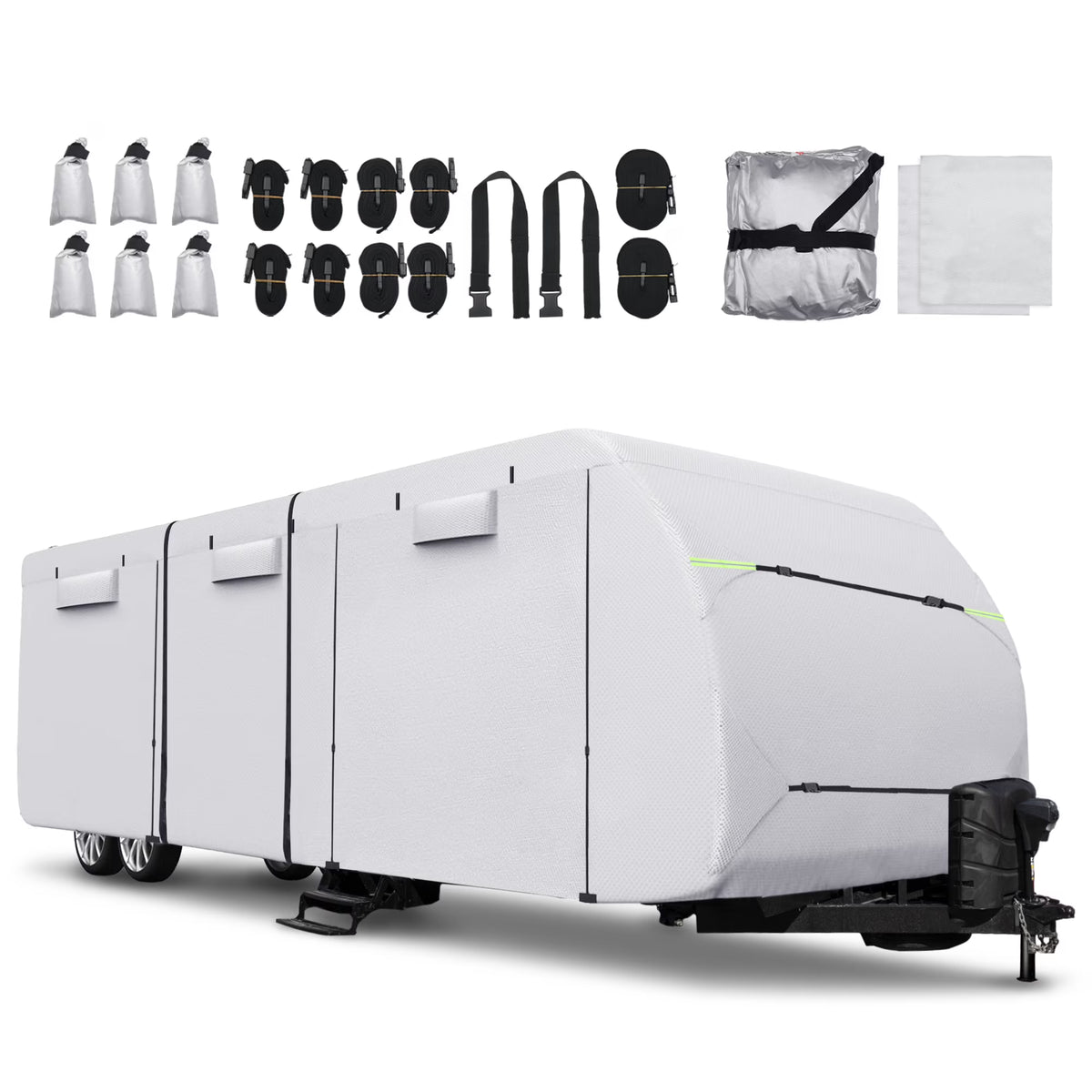 Waterproof RV Trailer Cover Fits 18'-20' with Windproof Ropes Silver Tone I91926