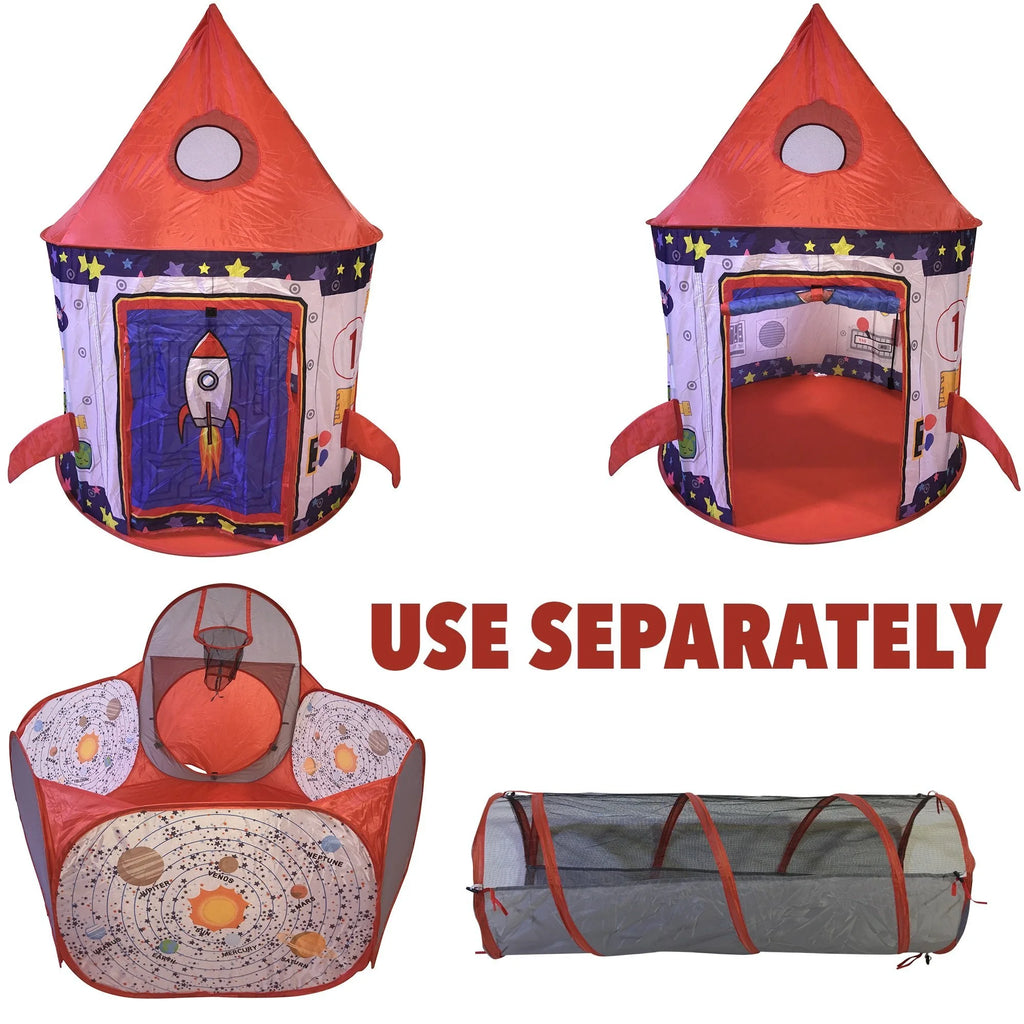 3pc Kids Play Tent Tunnel and Ball Pit with Basketball Hoop W41886