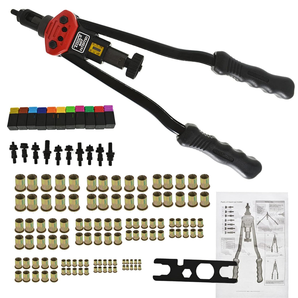 16 Rivet Nut Tool Hand Blind Riveter Kit with 11PCS Metric and Mandrels 110Pcs Assorted Rivet Nuts S125558