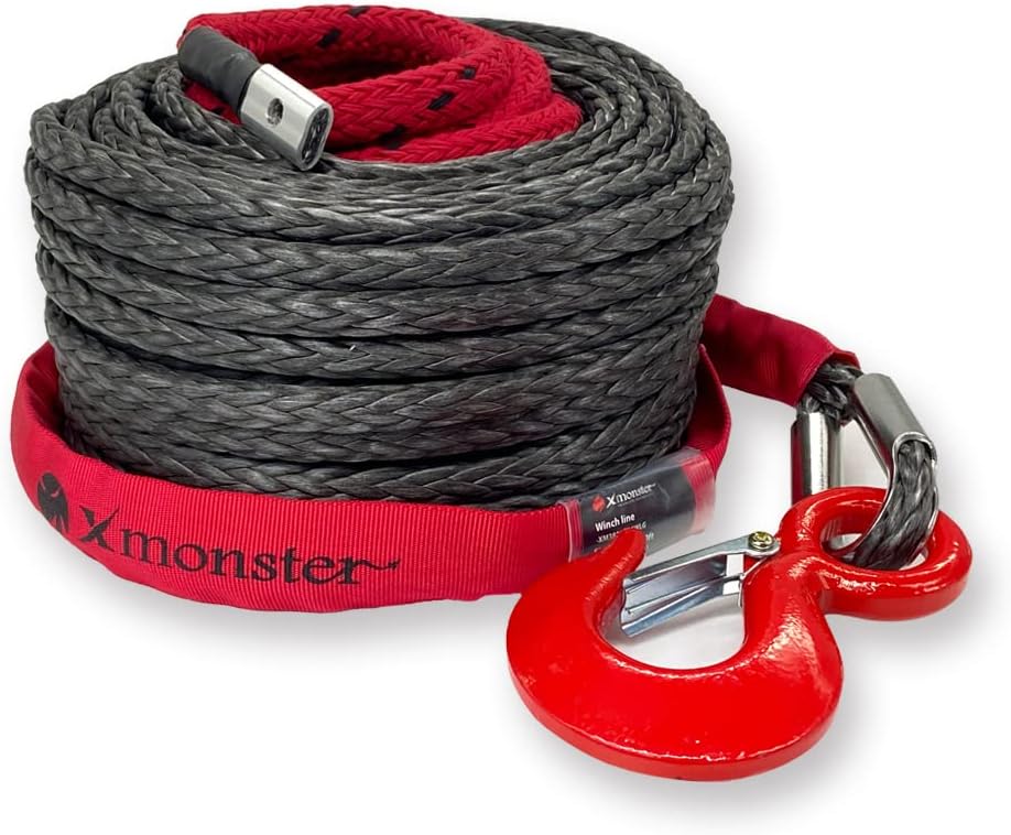 3/8" x 100' 19,000 lbs Synthetic Winch Rope Kit with Hook and Sleeve Protection F175