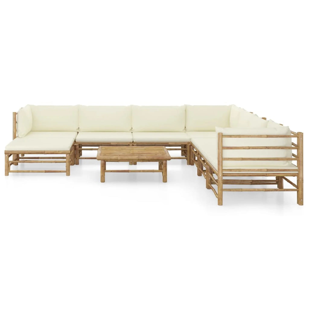 9 Piece Outdoor Sectional Sofa Set with Table Stool Bamboo Q51943