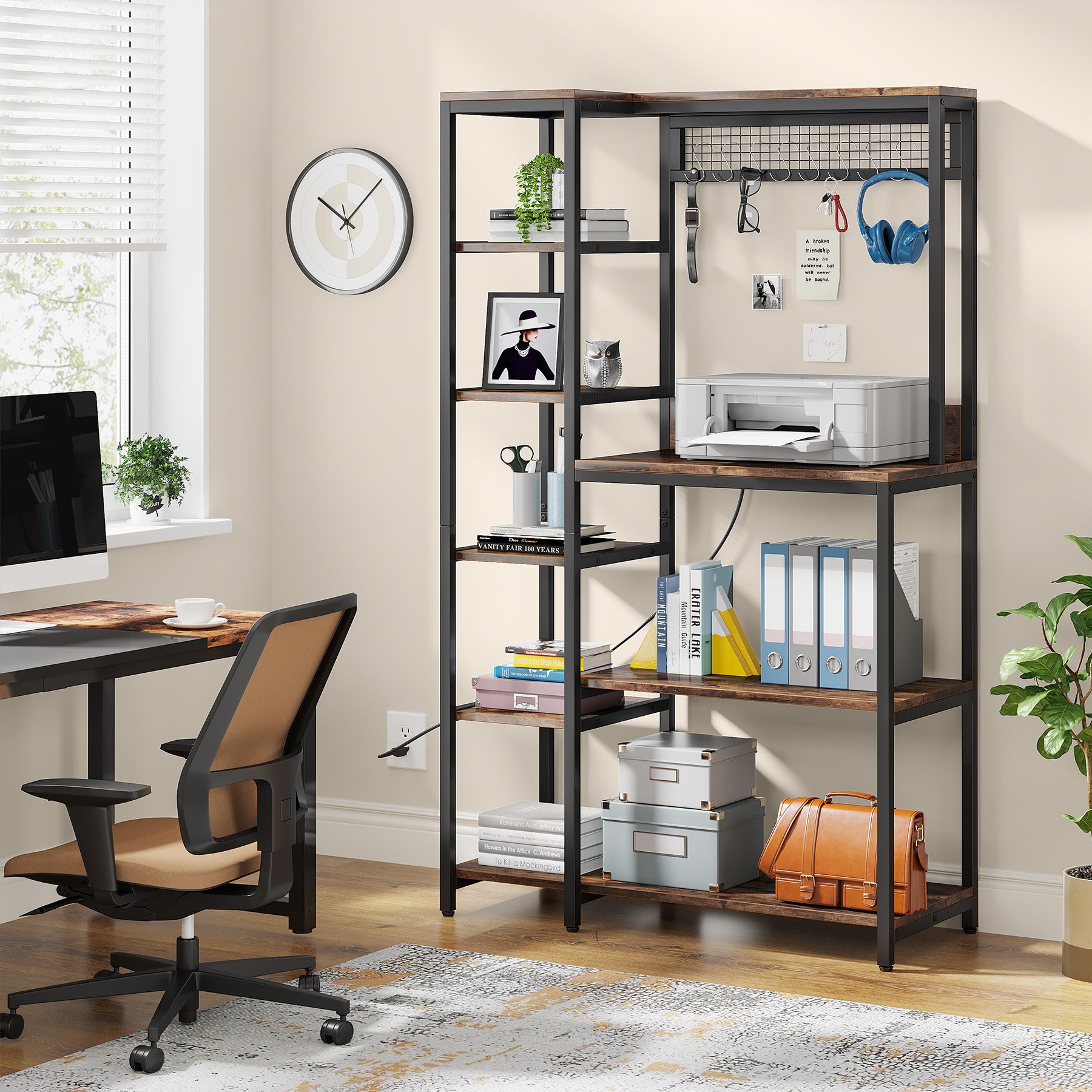 8-Tier Kitchen Baker's Rack with Power Outlets, Microwave Oven Stand with 8 S-Shaped Hooks L2645