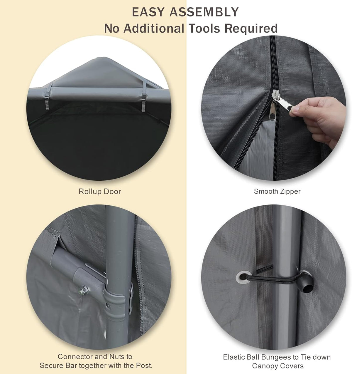 10x10 ft Portable Storage Shed with Roll-up Zipper Door, Gray O449