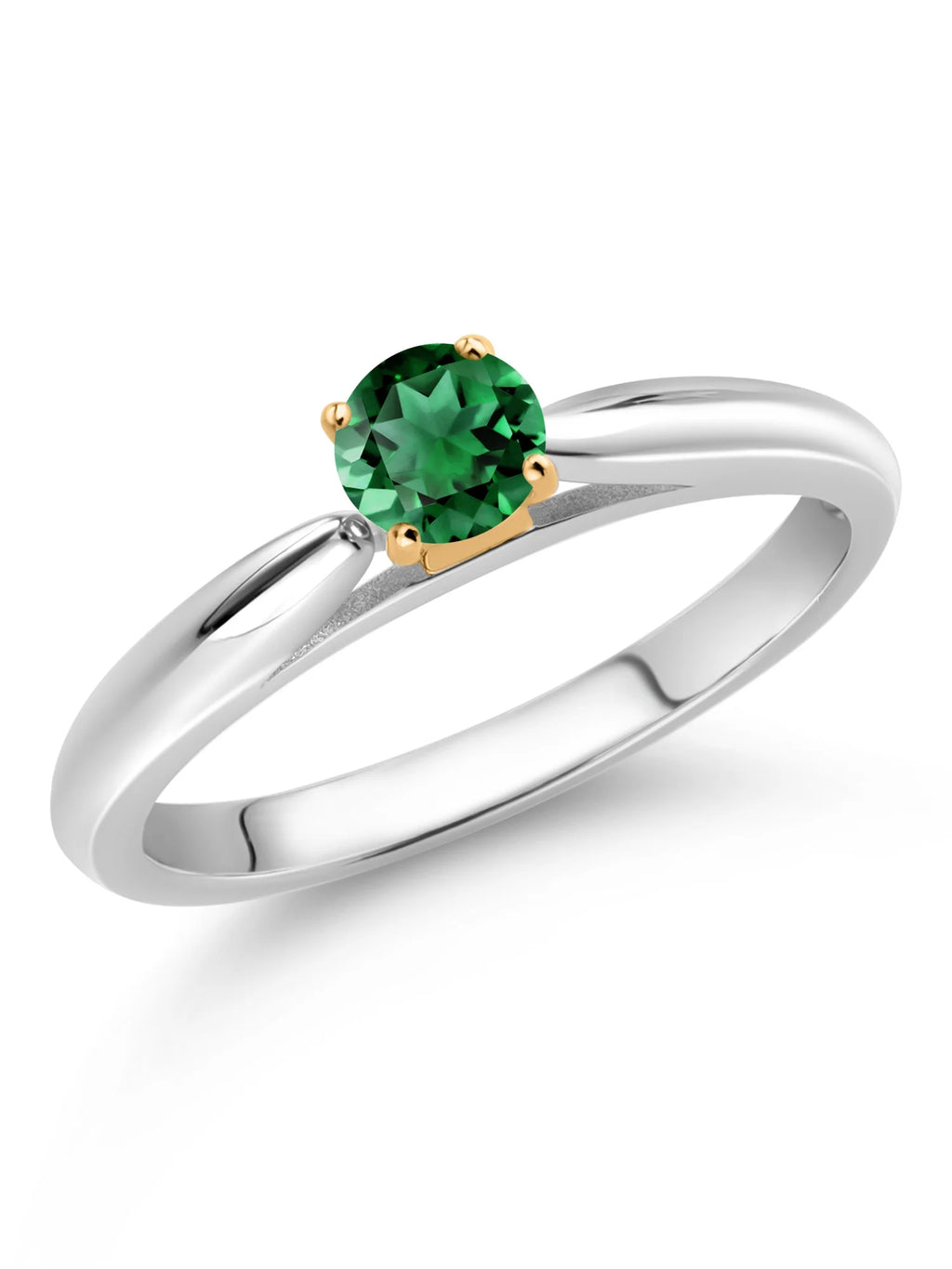 925 Silver and 10K Yellow Gold Ring Green Nano Emerald Solitaire Engagement Ring N635