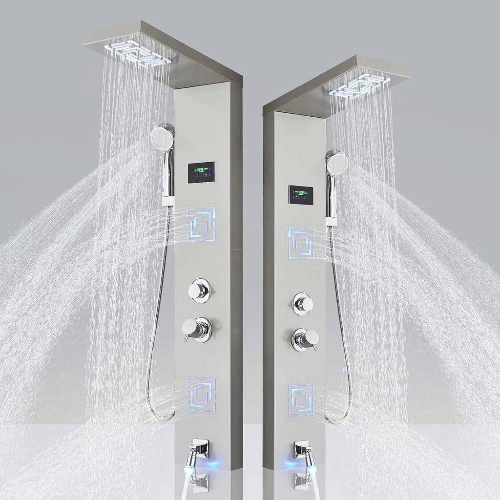LED Shower Panel Tower System with Body Massage Jets, Rainfall Shower Head, Handheld Sprayer, Tub Spout J230