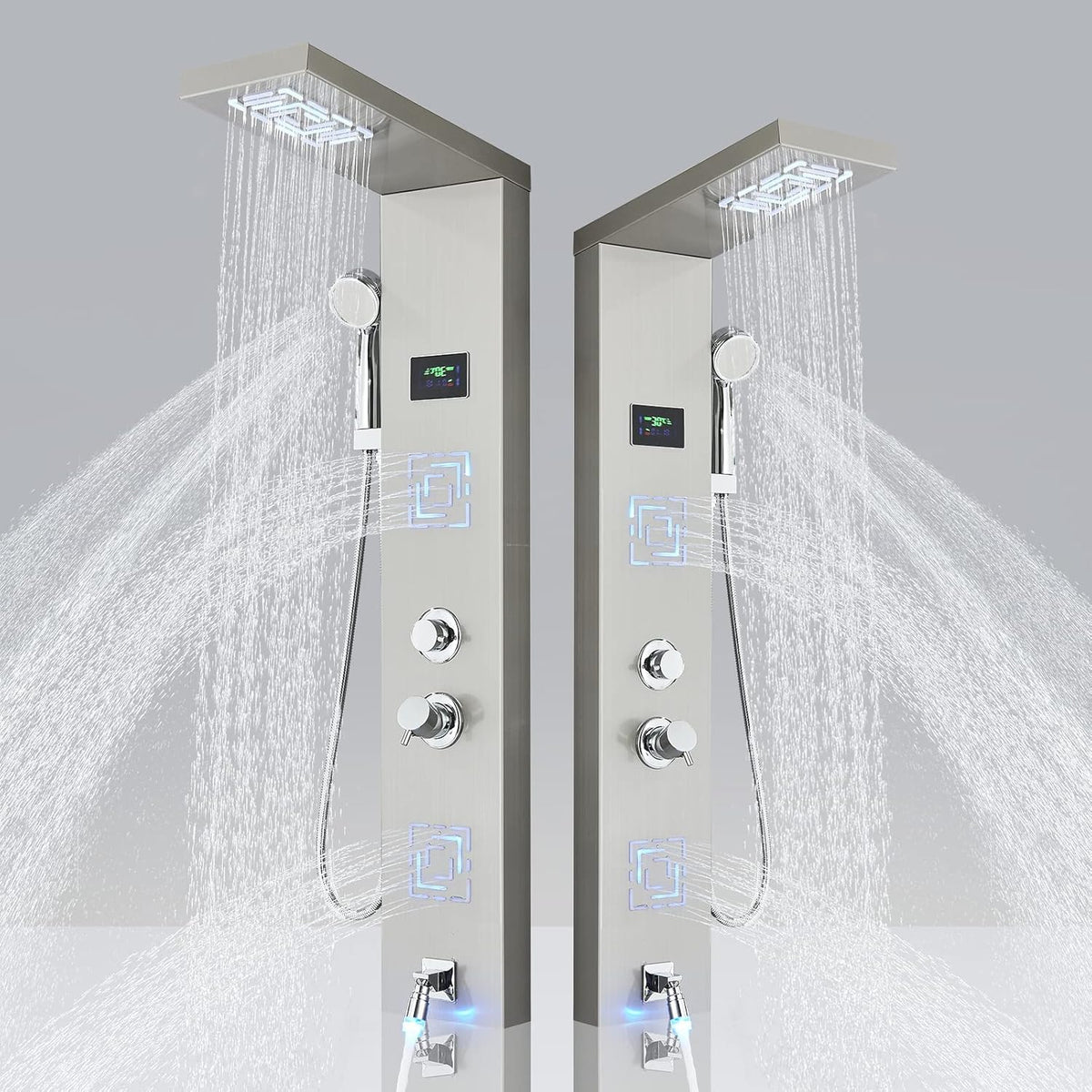 LED Shower Panel Tower System with Body Massage Jets, Rainfall Shower Head, Handheld Sprayer, Tub Spout J230