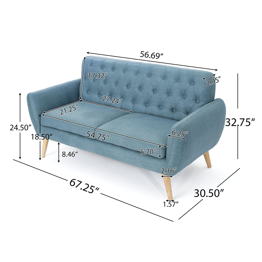 Blue Fabric Tufted Oversized Loveseat O331