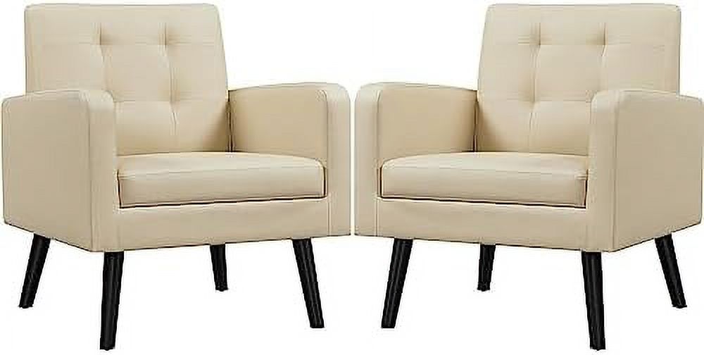 Black PU Leather Accent Armchair with Wood Legs 2PCS I586