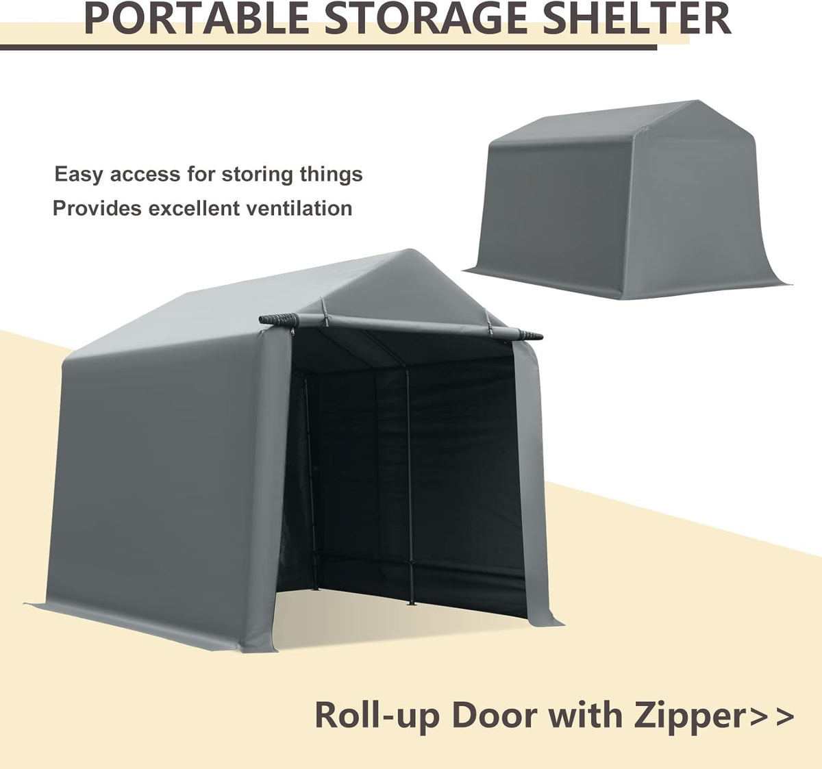 10x10 ft Portable Storage Shed with Roll-up Zipper Door, Gray O449