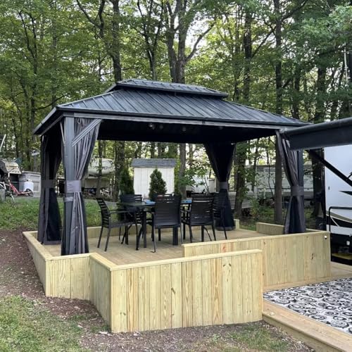 10’ x 10’ Gray Hardtop Gazebo with Netting & Curtains G707