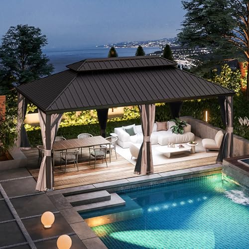 10’ x 10’ Gray Hardtop Gazebo with Netting & Curtains G707