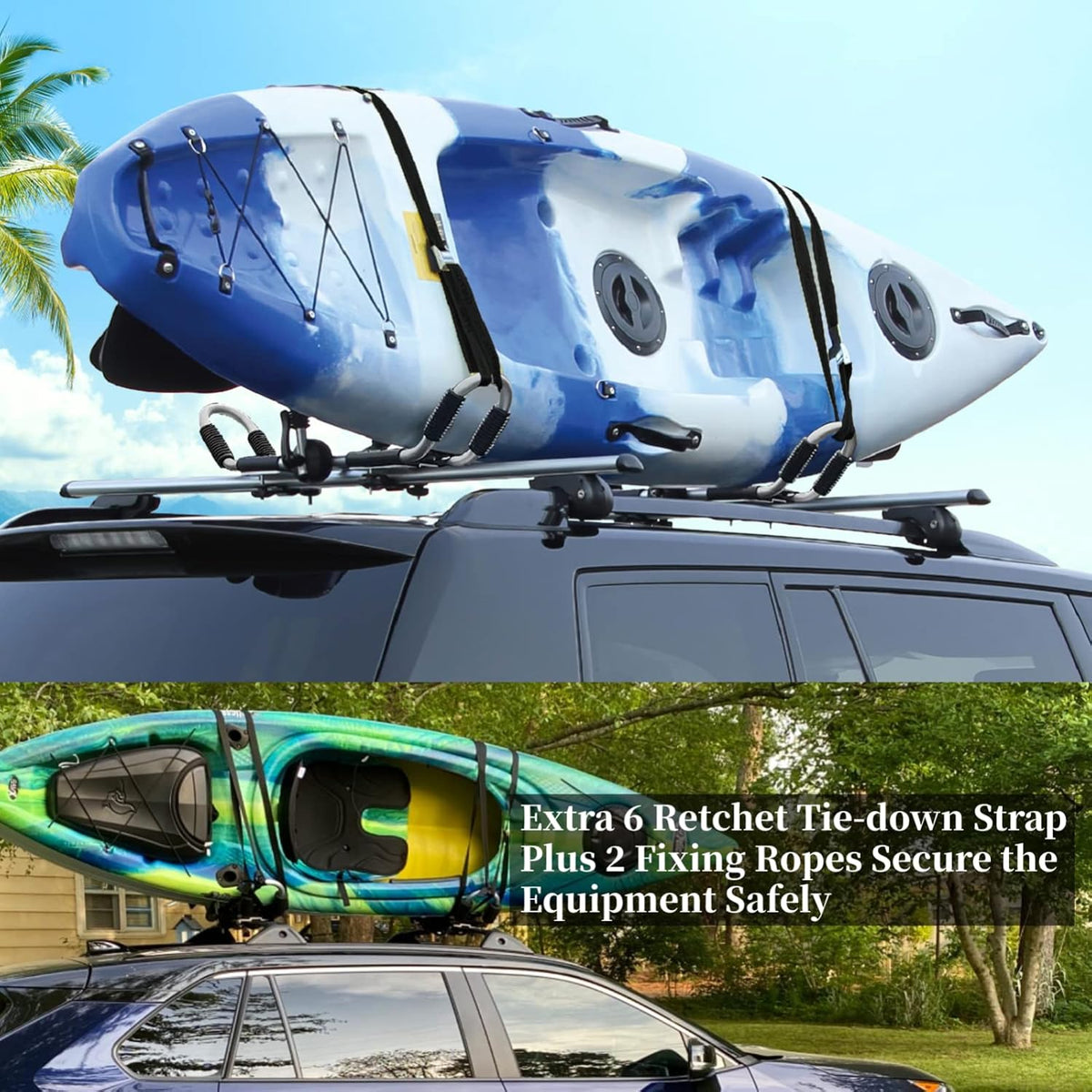 Kayak Roof Rack 4-in-1 Car Roof Carrier Rack, Folding J Bar for 2 Kayaks, Canoe, Surfboard, SUP G123117