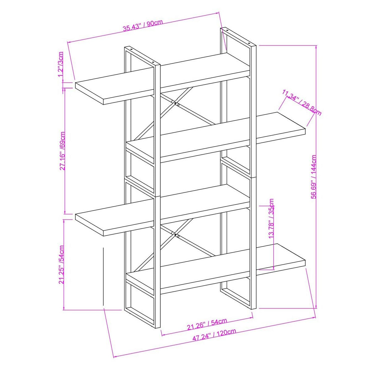 4 Shelf Display Bookcase, Brown B83674