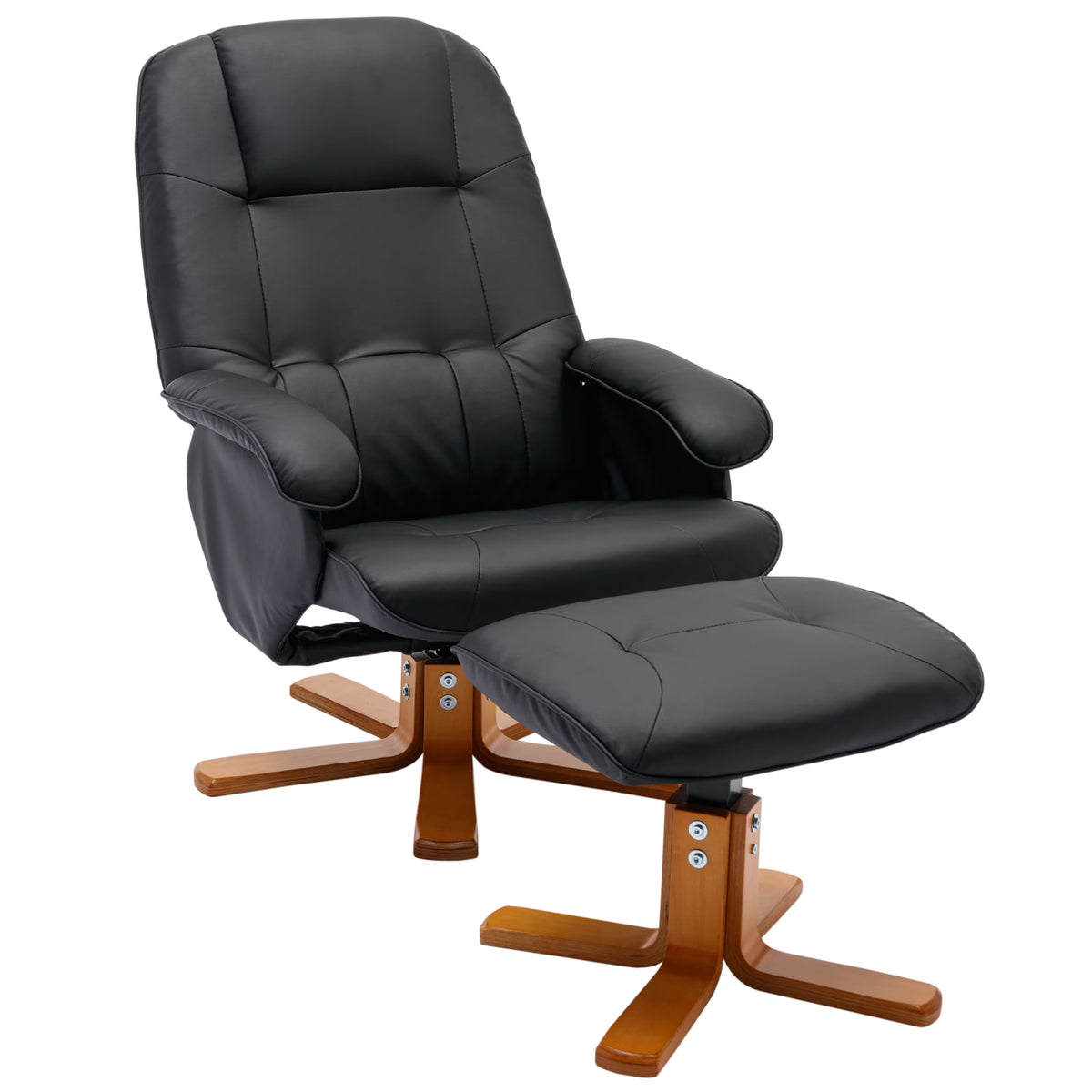 Beige Faux Leather Swivel Recliner Chair with Ottoman and Wood Base L295