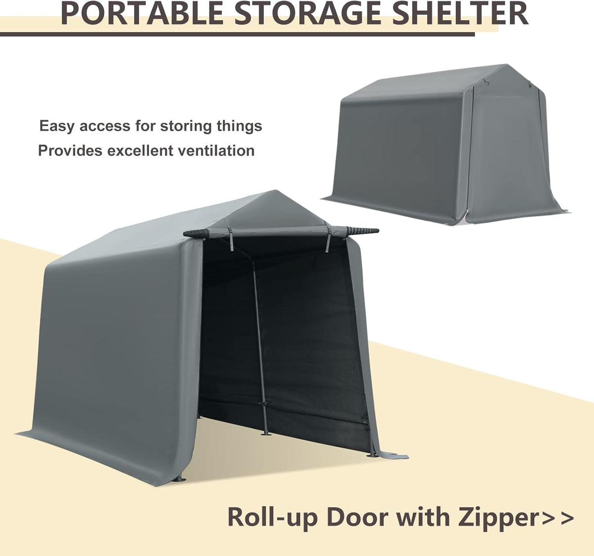 10x10 ft Portable Storage Shed with Roll-up Zipper Door, Gray O449