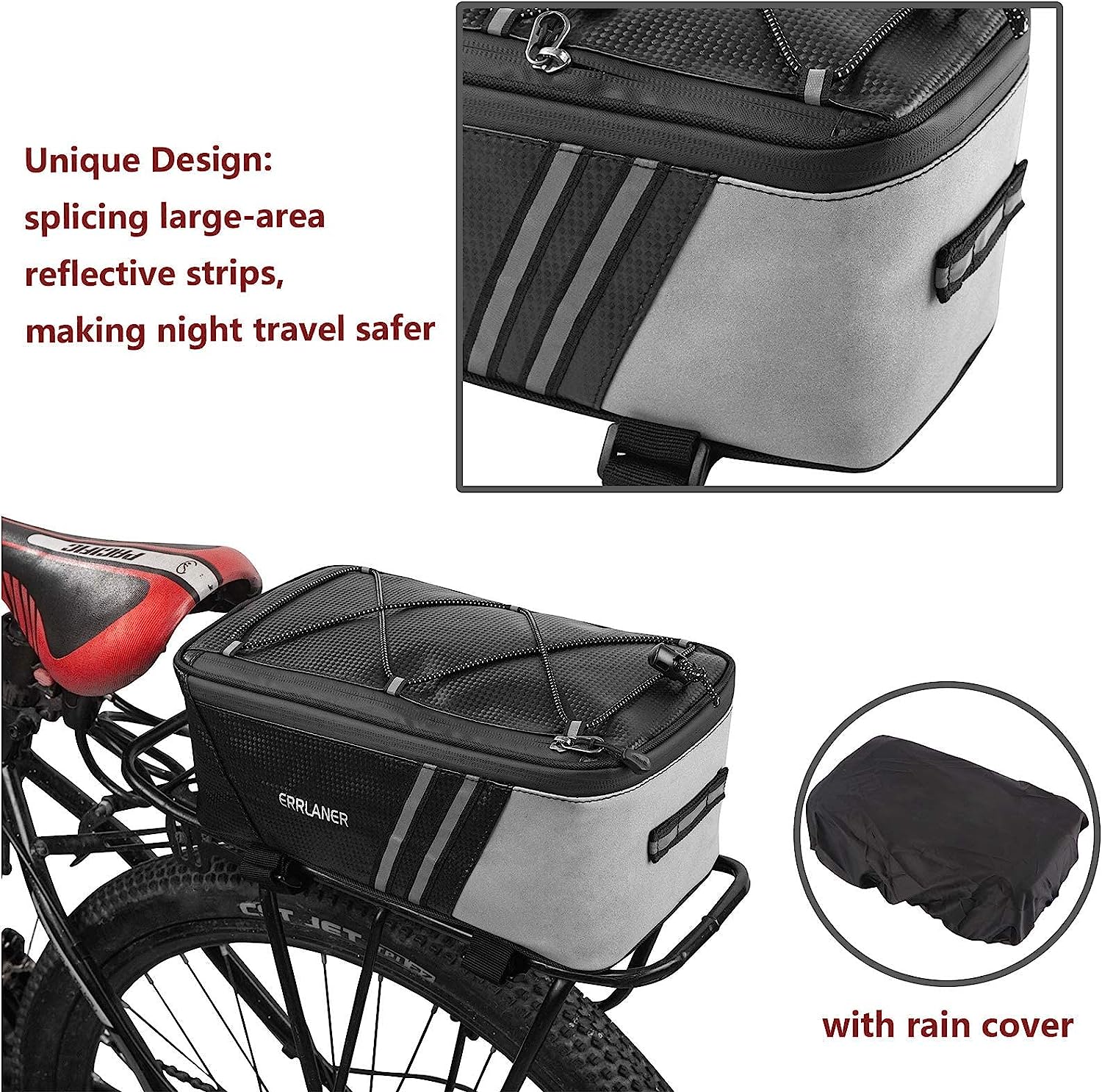 Rear Carrier Bag Waterproof 7L Bike Pannier with Rain Cover O94503