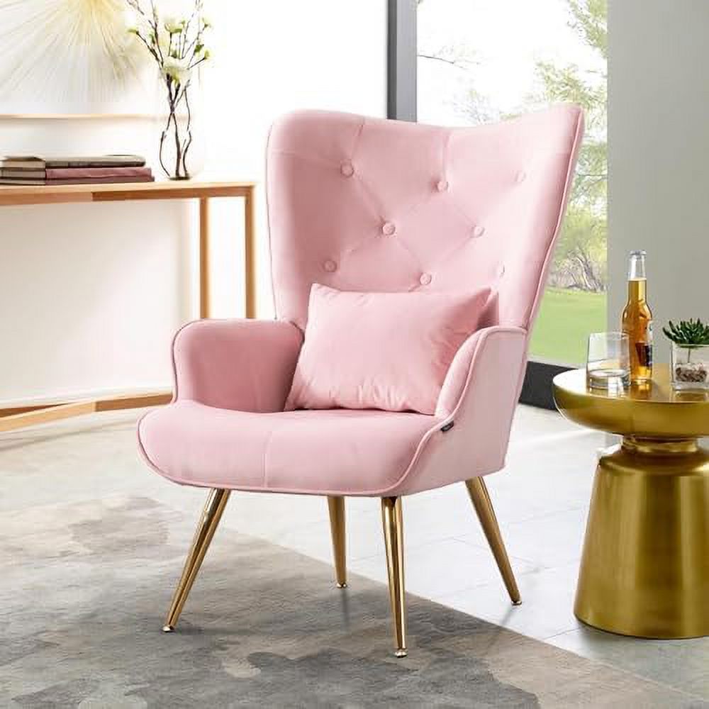 Pink Velvet Accent Chair with Pillow Y782401
