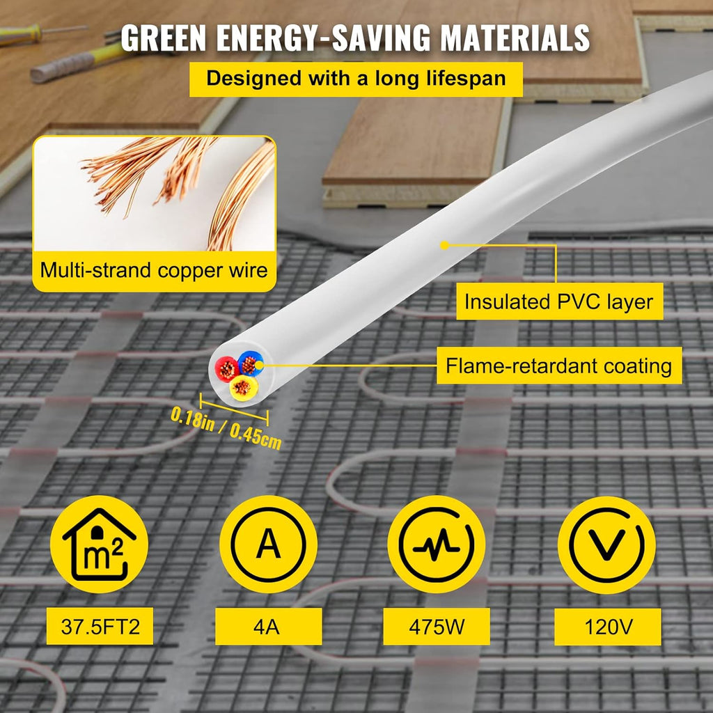 Floor Heating Cable 37.5 Square Feet with Temperature Control Panel O627