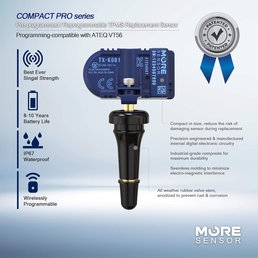 TPMS Tire Pressure Sensor 4-Pack with Rubber Valve Stem D42792