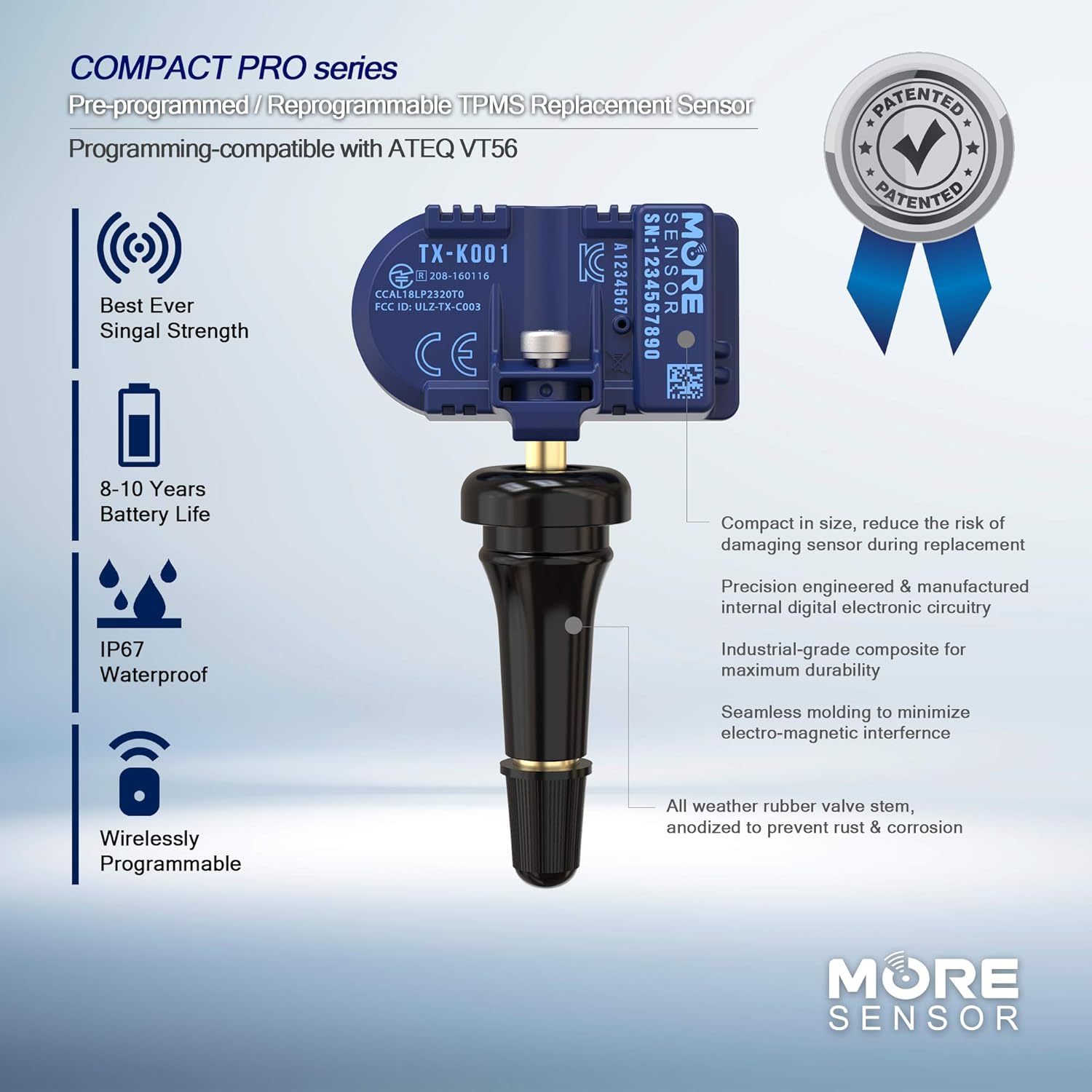 TPMS Tire Pressure Sensor 4-Pack with Rubber Valve Stem D42792