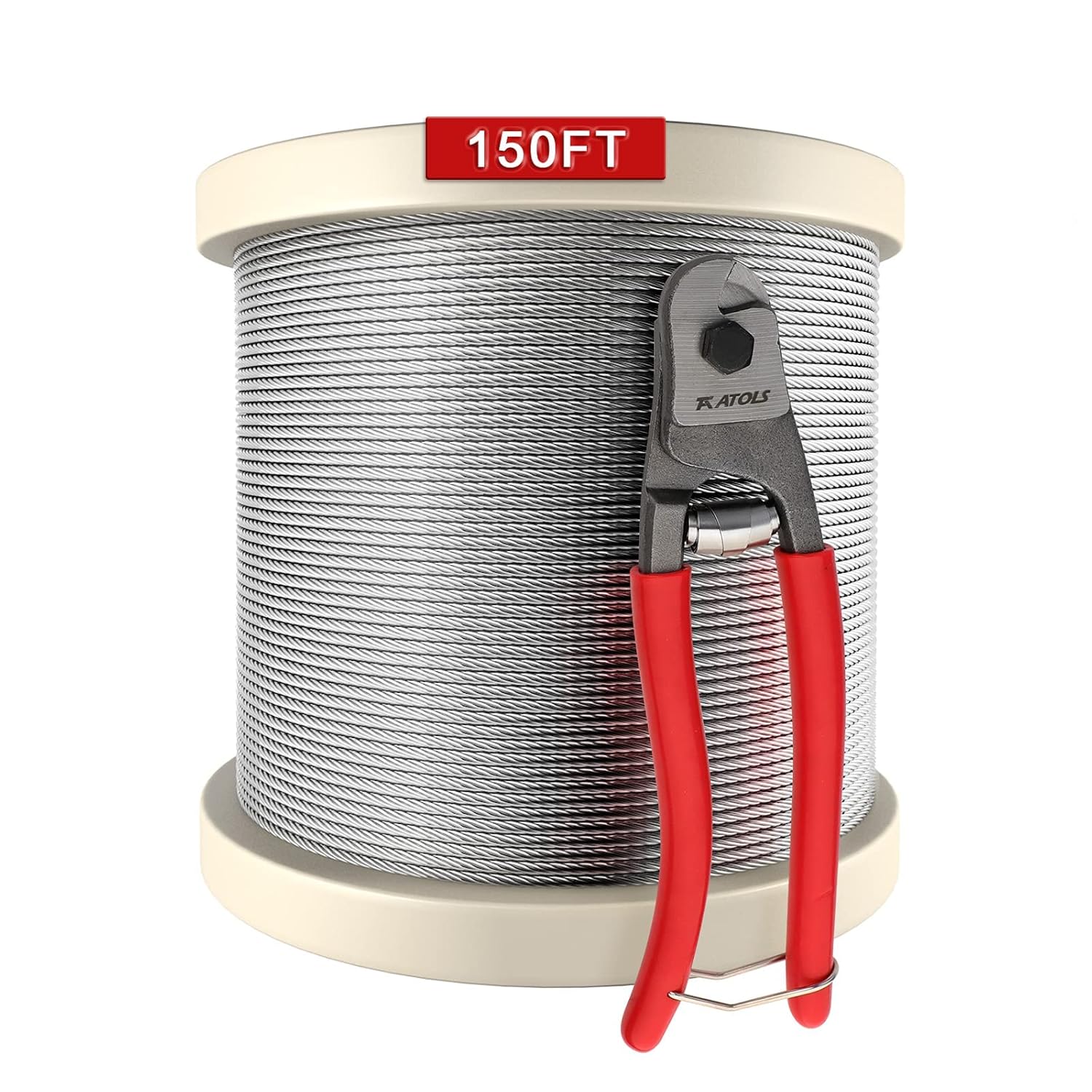 1/8 T316 Stainless Steel Cable with Cutter, 150FT Wire Rope, 7x7 Strands, Pack of 2 W30762