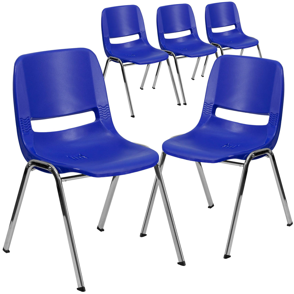 5 Pack Ergonomic Shell Stack Chair Black Plastic/Chrome Frame L620