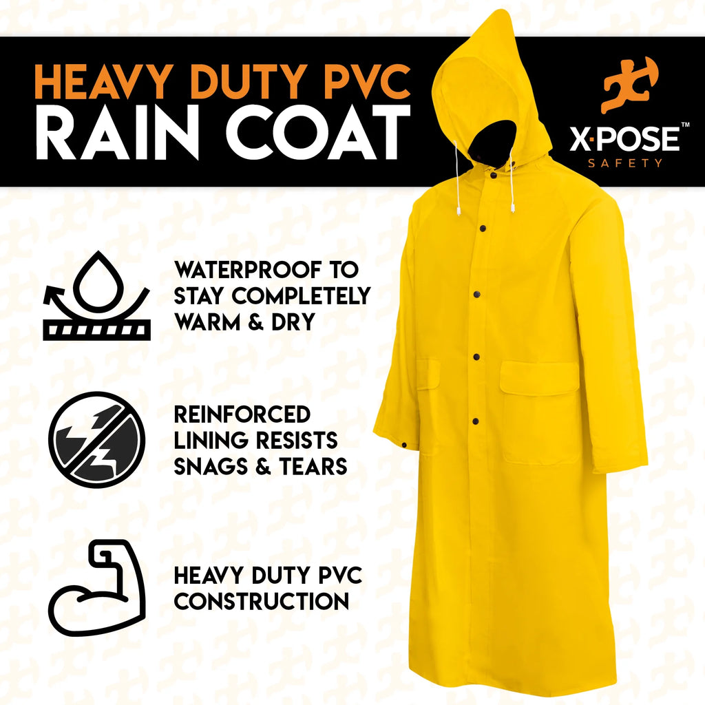 Yellow 48in PVC Raincoat Jacket with Detachable Hood F917602