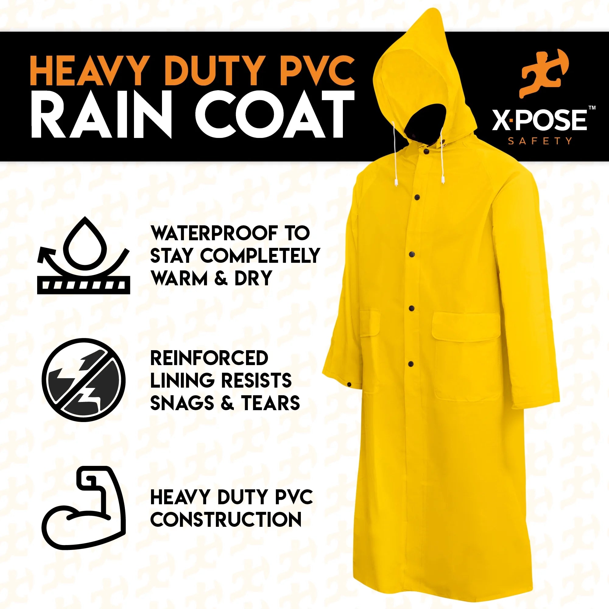 Yellow 48in PVC Raincoat Jacket with Detachable Hood F917602