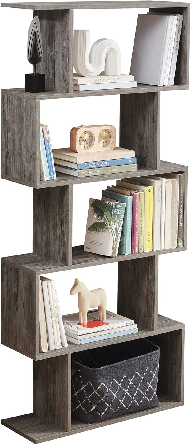 Grey 5-Tier Wood Bookcase O7104