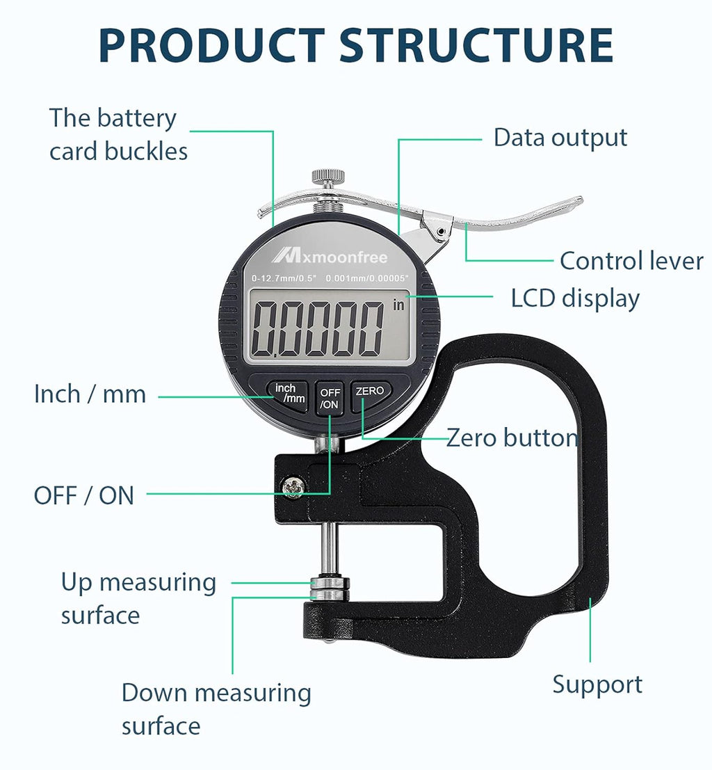 Digital Thickness Gauge 0.001mm/0.00005 0-12.7mm/0.5 Electronic Micrometer with LCD Display O4008