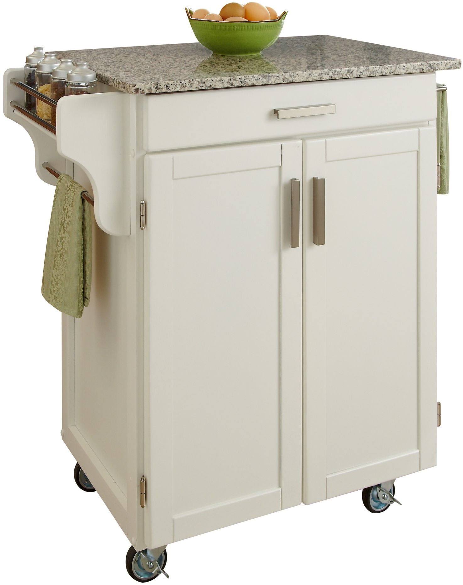 White Kitchen Cart with Granite Top E650879