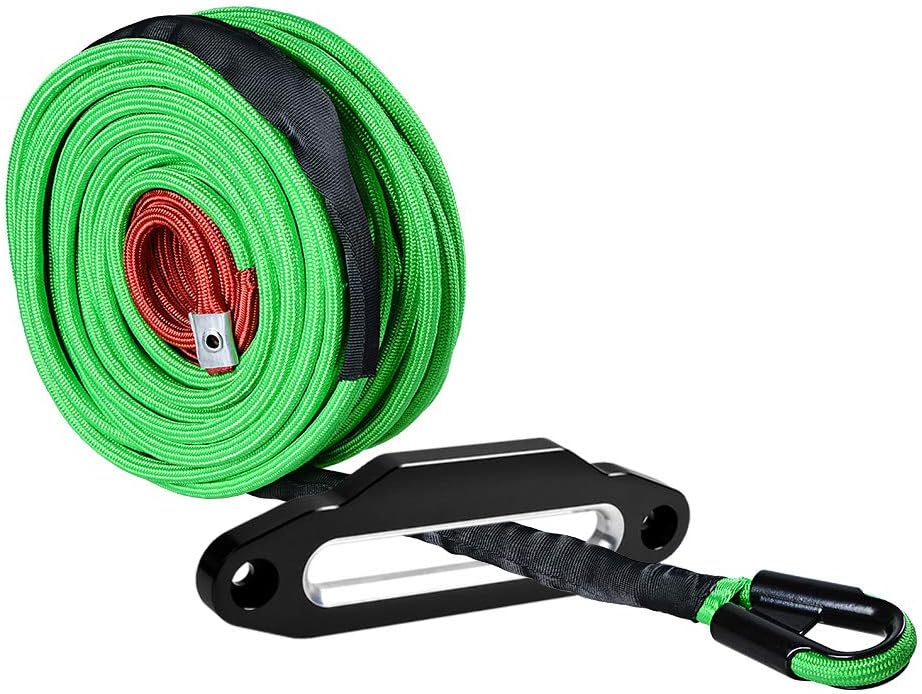 Green Winch Rope Synthetic UHMWPE 22,000 lb 95' x 3/8 inch with Sleeve Protector K506