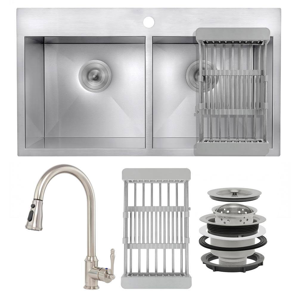 Double Basin Drop-In Kitchen Sink with Faucet F641