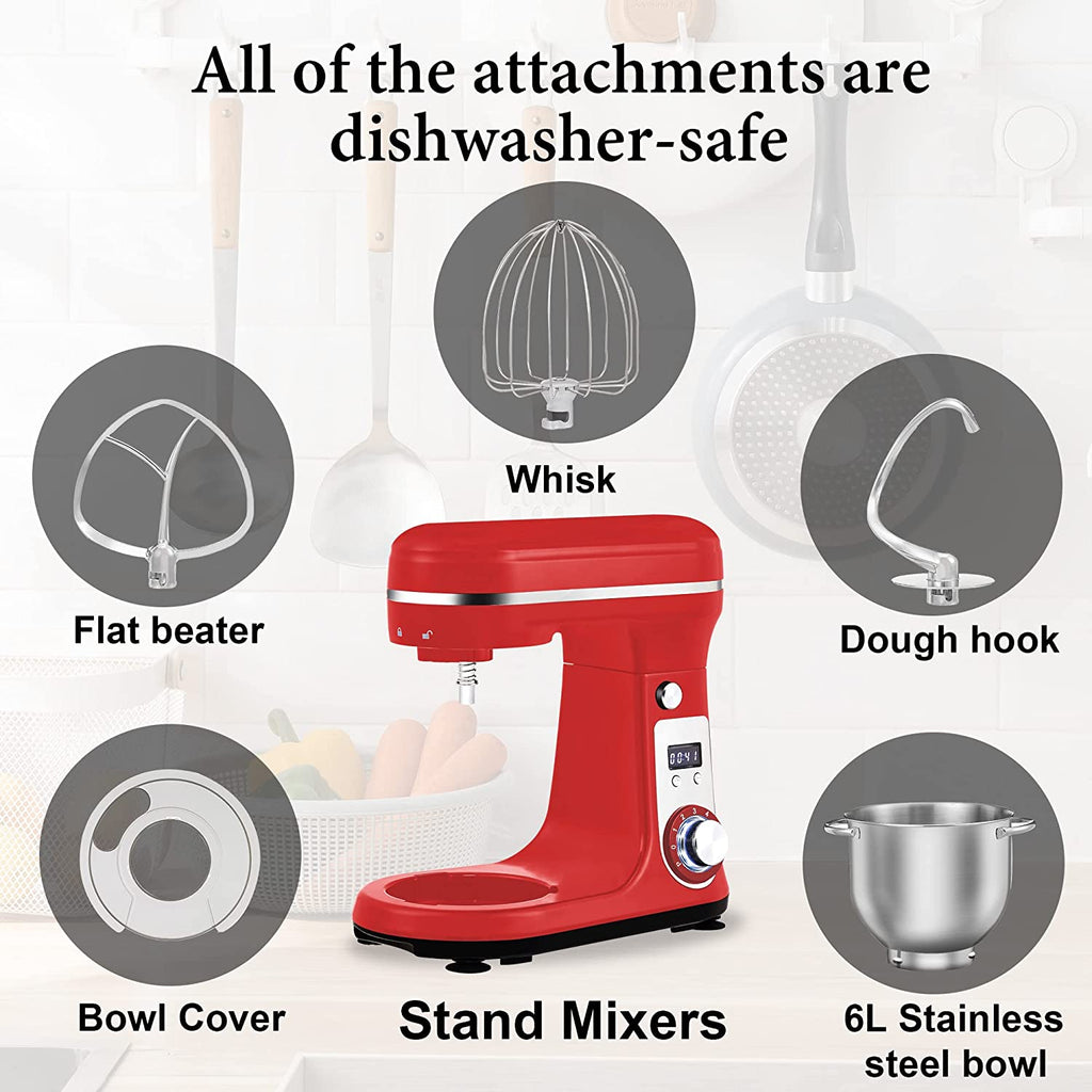 6.5-QT Red Electric Stand Mixer with Stainless Steel Bowl Y971235