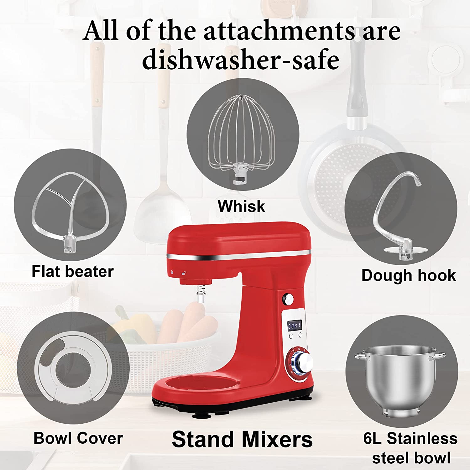 6.5-QT Red Electric Stand Mixer with Stainless Steel Bowl Y971235