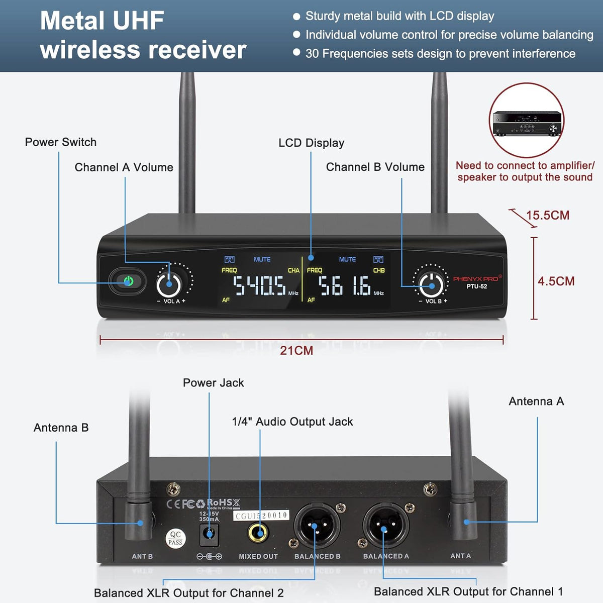 UHF Wireless Microphone System with Case B617