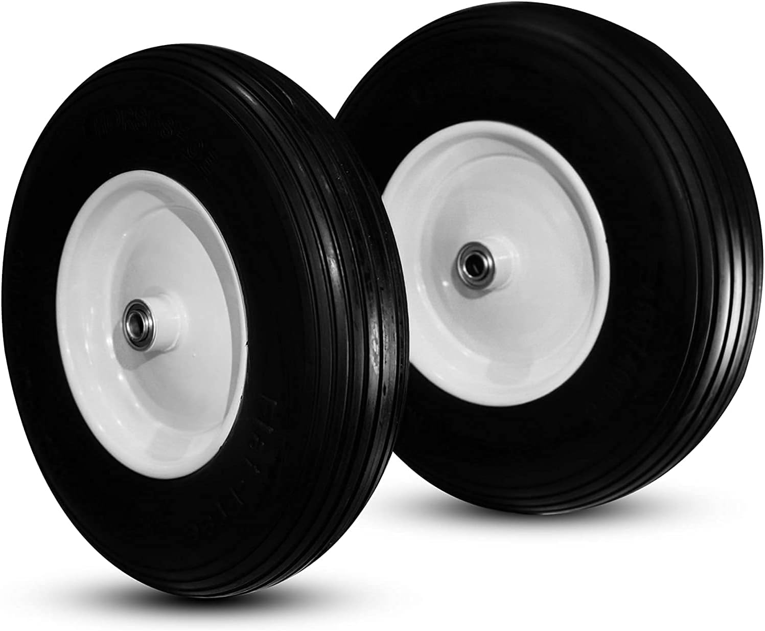 2 New Solid Flat-Free Ribbed Wheelbarrow Cart 16 Universal Wheels w/Grease Fitting, Center Hub Length 3-6, Installed 5/8 Bearing with Extra 3/4 Bearing E8474