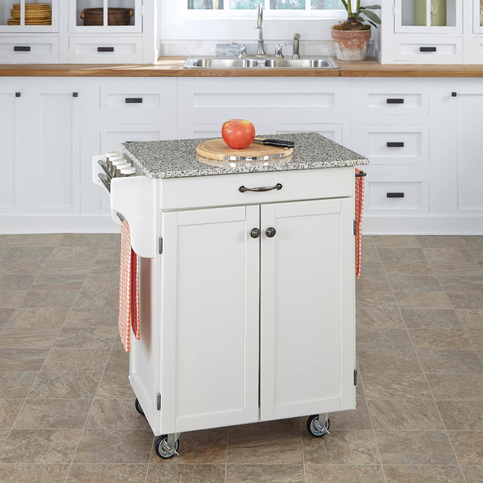 White Kitchen Cart with Granite Top E650879