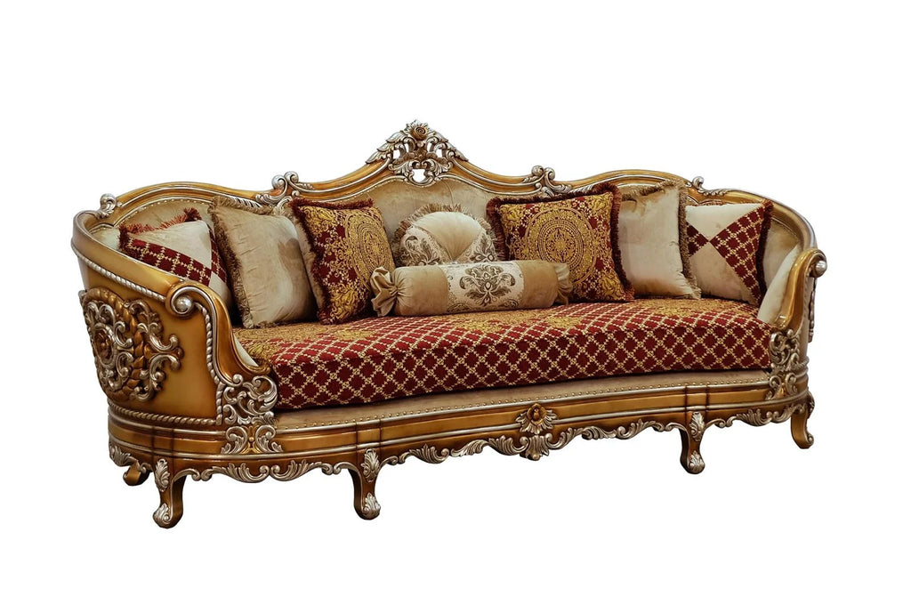 Red & Gold Wood Trim Sofa Set 4 F22370