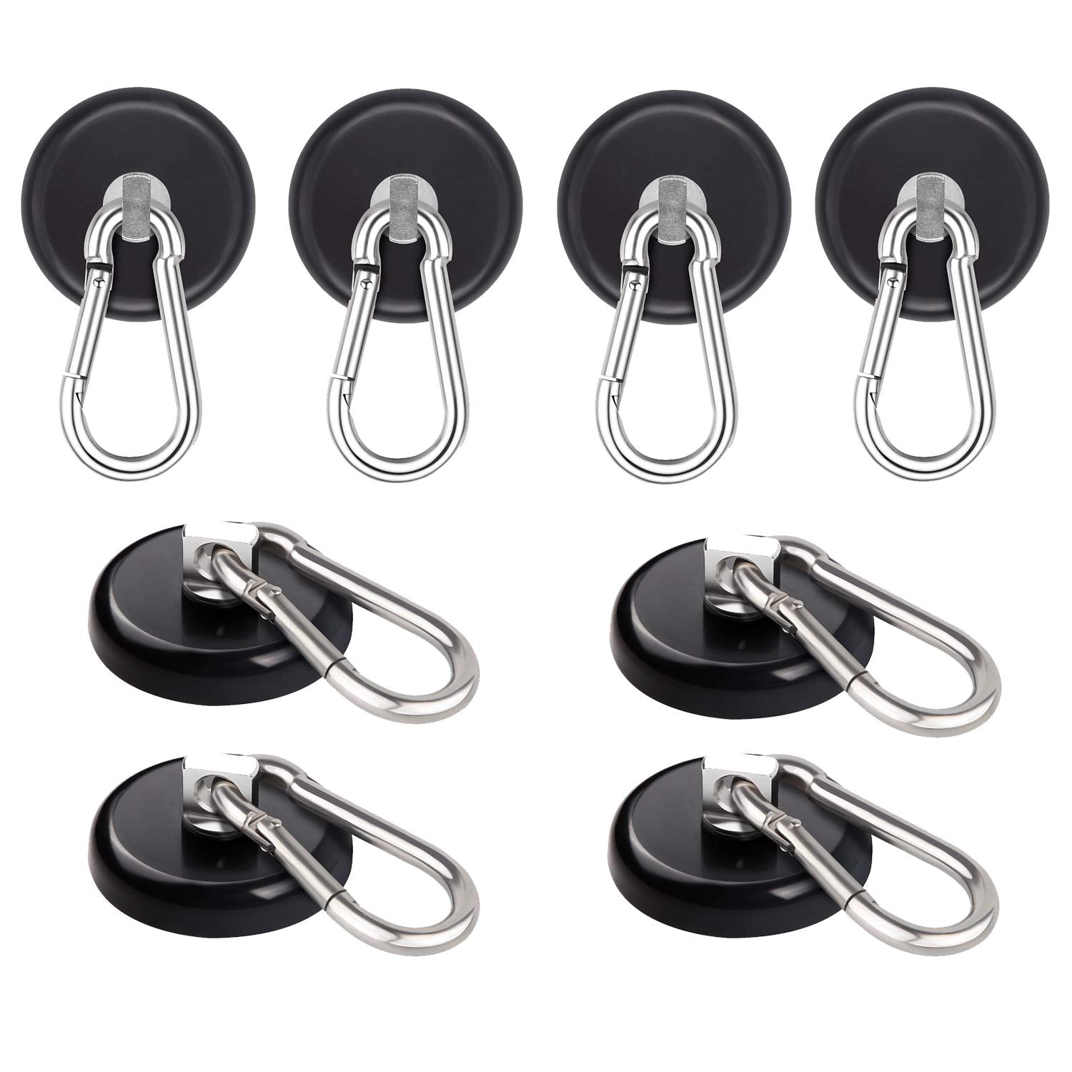 Magnetic Hooks with Carabiner Hook, 8 Pack Black T67638