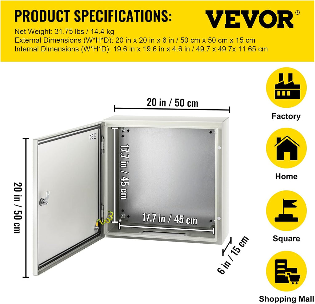 20 x 20 x 6'' NEMA 4X Steel Electrical Box with Mounting Plate S44323