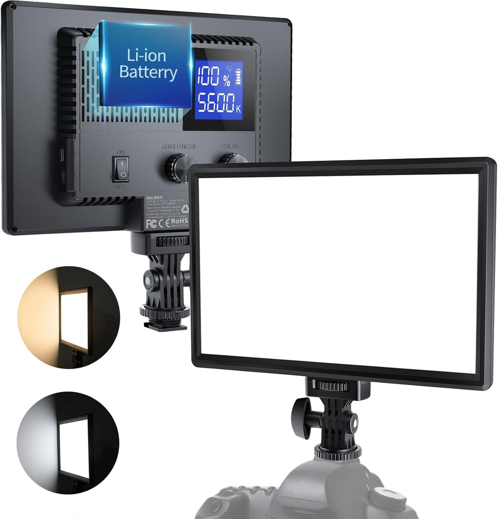 LED Video Light, Bi-Color, Rechargeable Battery, LCD Display, USB, Pack of 2 X45027