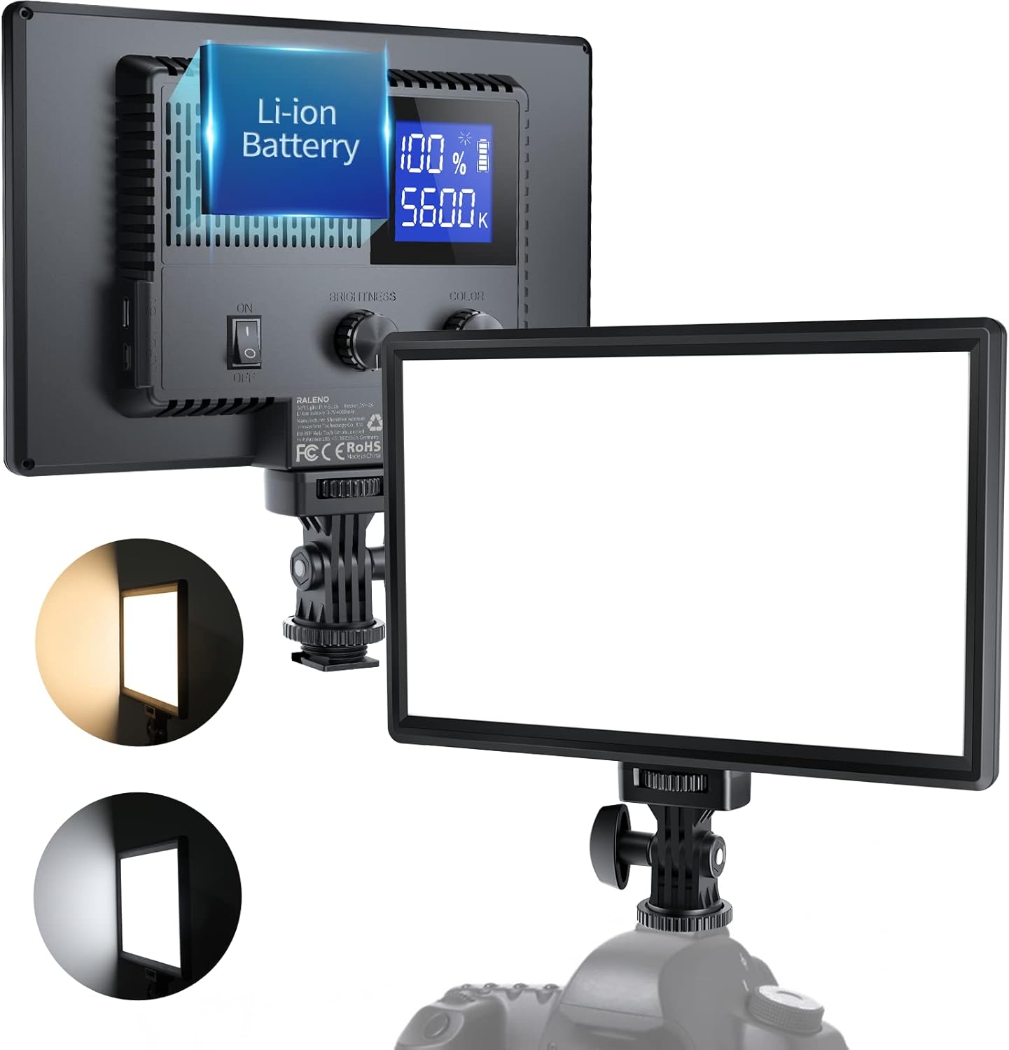 LED Video Light, Bi-Color, Rechargeable Battery, LCD Display, USB, Pack of 2 X45027