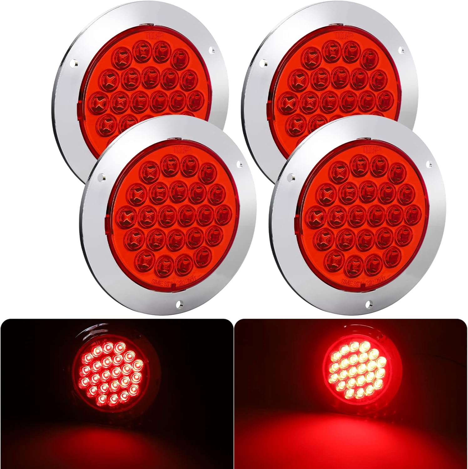 Red 4 Inch 24 LED Trailer Tail Light, 12V IP65 Waterproof, 4 Pcs X52023
