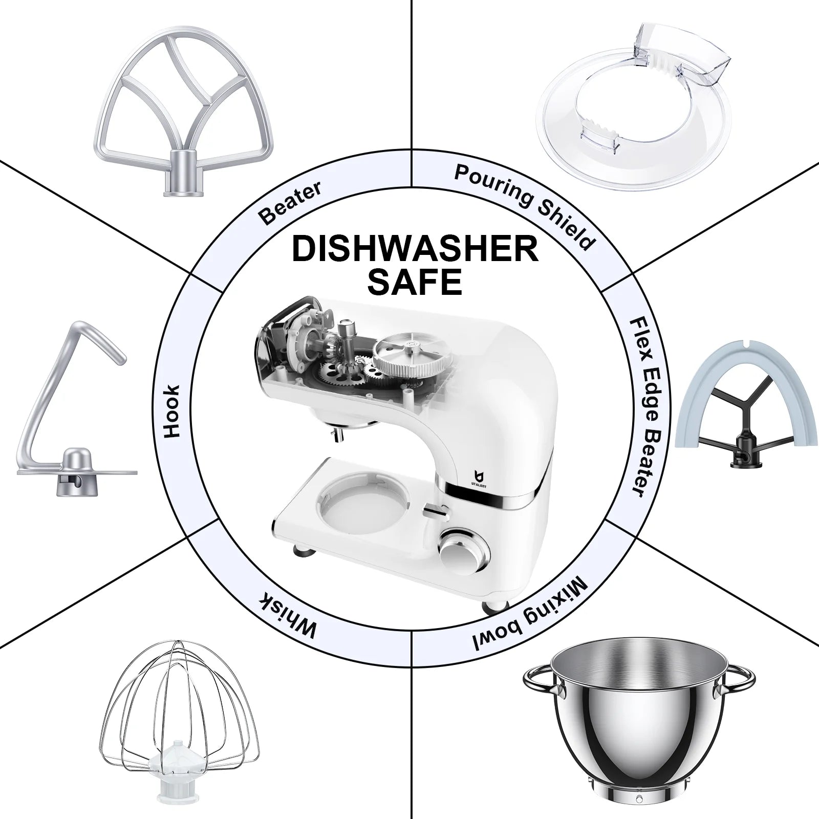 6 Adjustable Speeds Electric Stand Mixer with 4.2 QT Stainless Steel Bowl I503