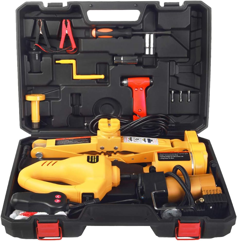 Electric Car Floor Jack Set 3 Ton 12v Scissor Lift Jack with Impact Wrench and Tire Inflator Pump A842379