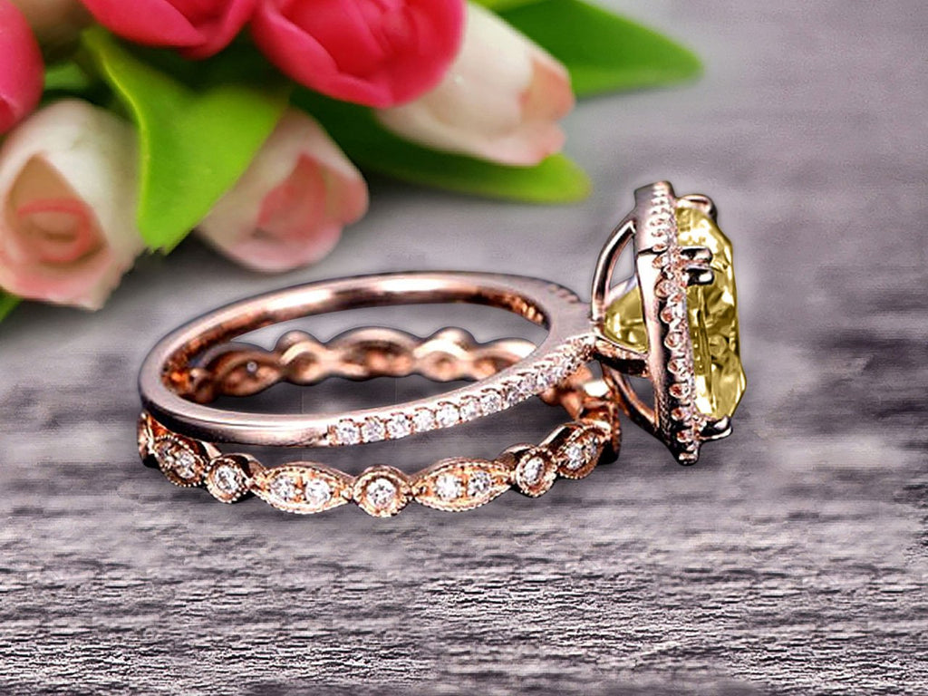 10k Rose Gold Cushion Champagne Diamond Engagement Ring S6322