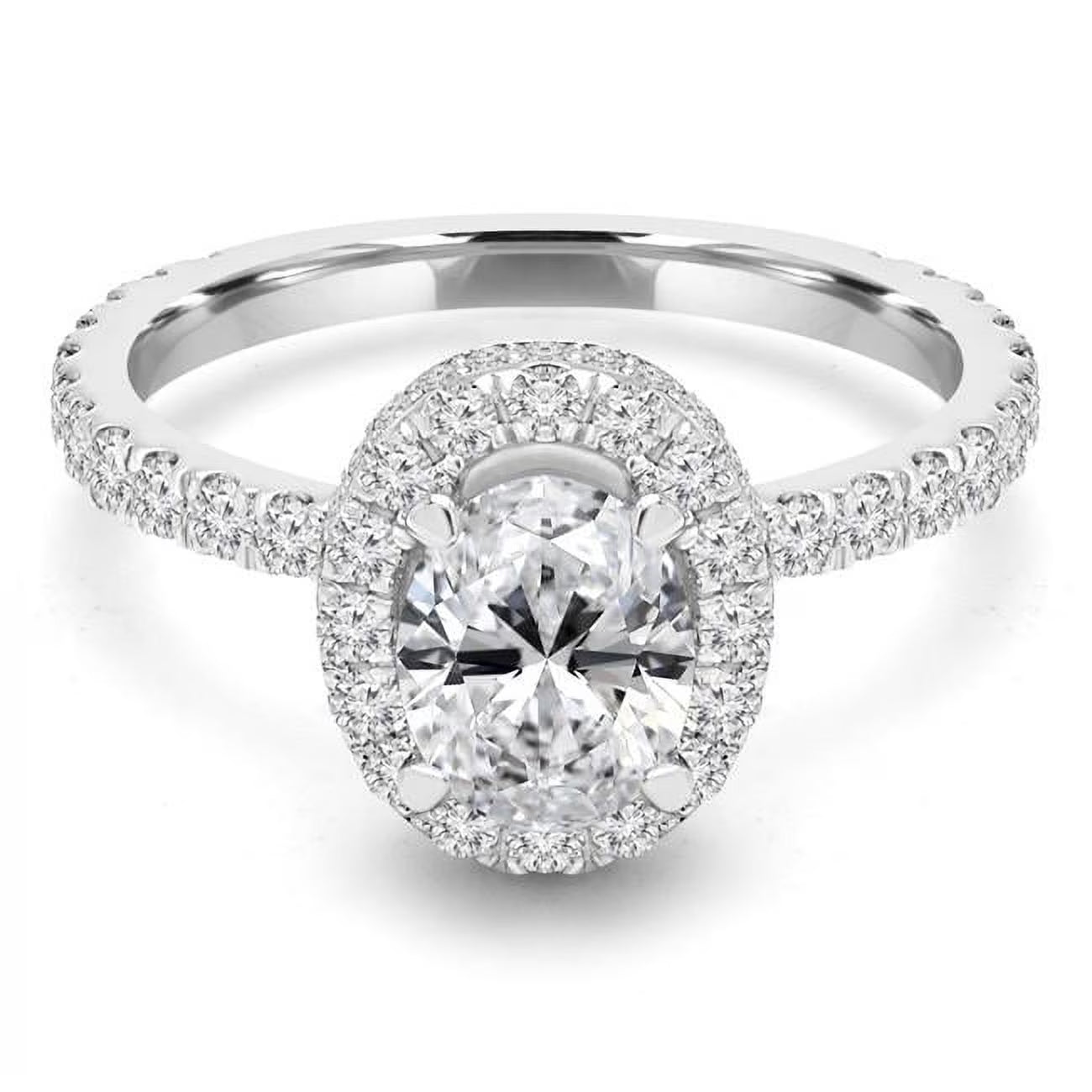 Oval Halo Engagement Ring with Accents in 14K White Gold U805