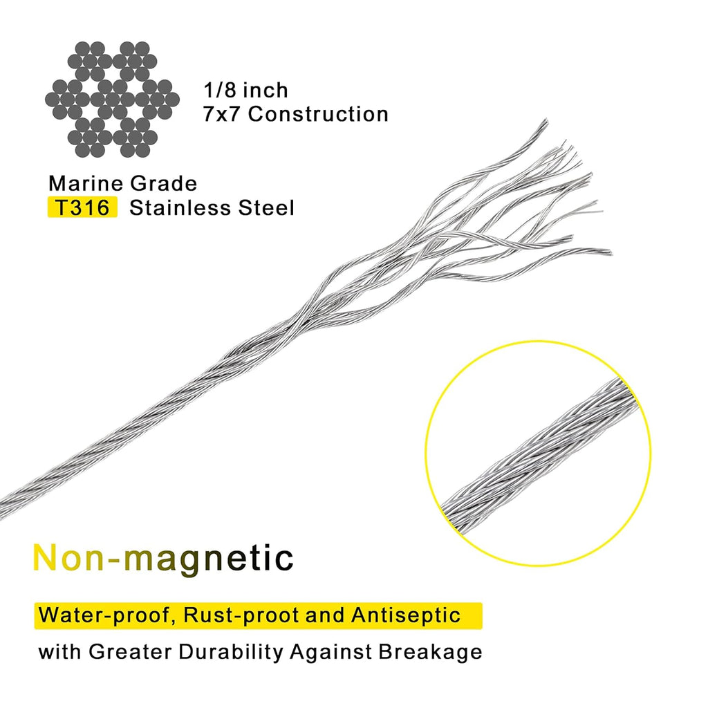 1/8 T316 Stainless Steel Cable with Cutter, 150FT Wire Rope, 7x7 Strands, Pack of 2 W30762